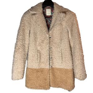 Elevenses Anthropologie cream tan Fira faux fur teddy coat XS
